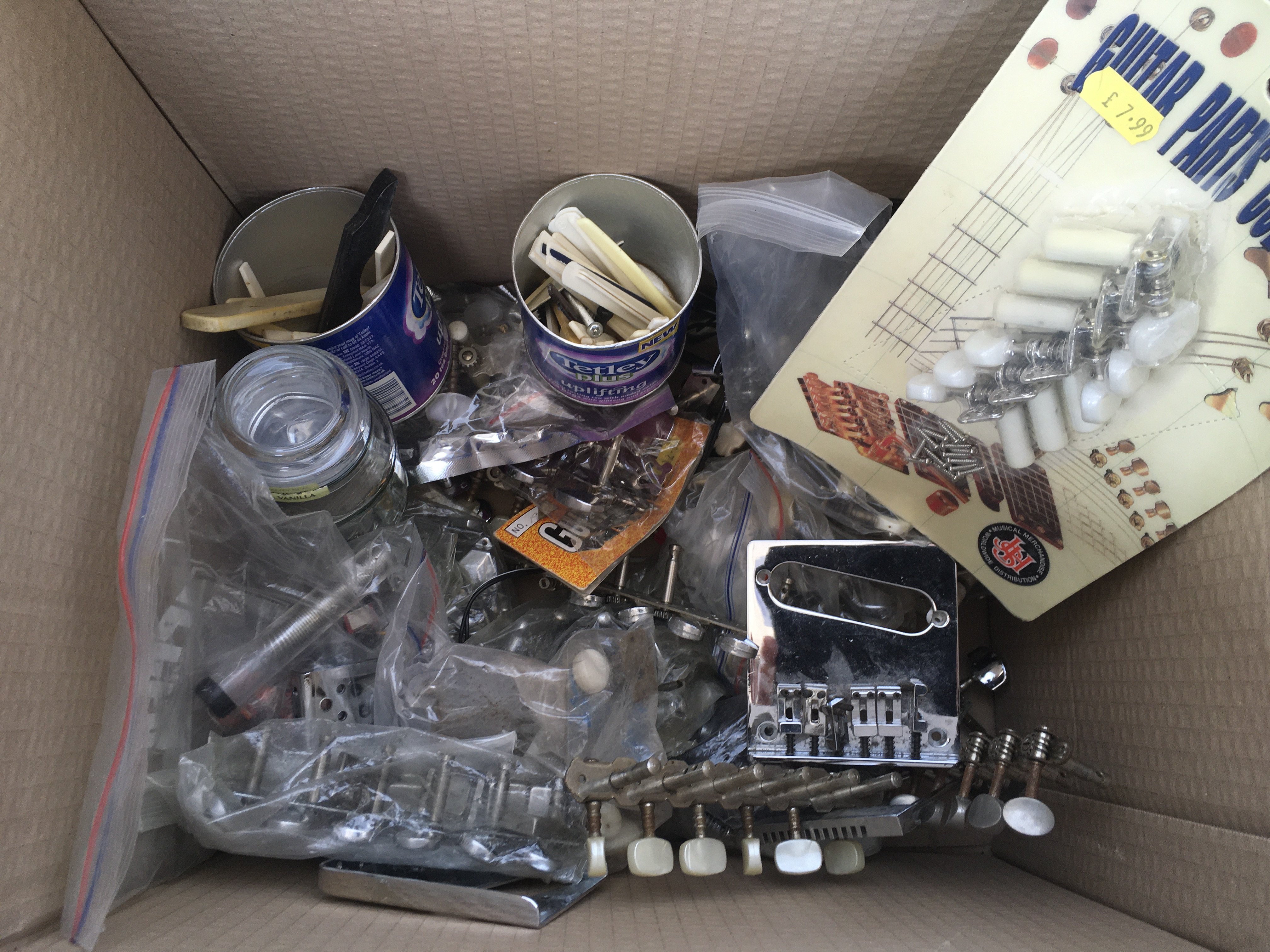 A box of guitar parts comprising three loaded Stra - Image 2 of 2