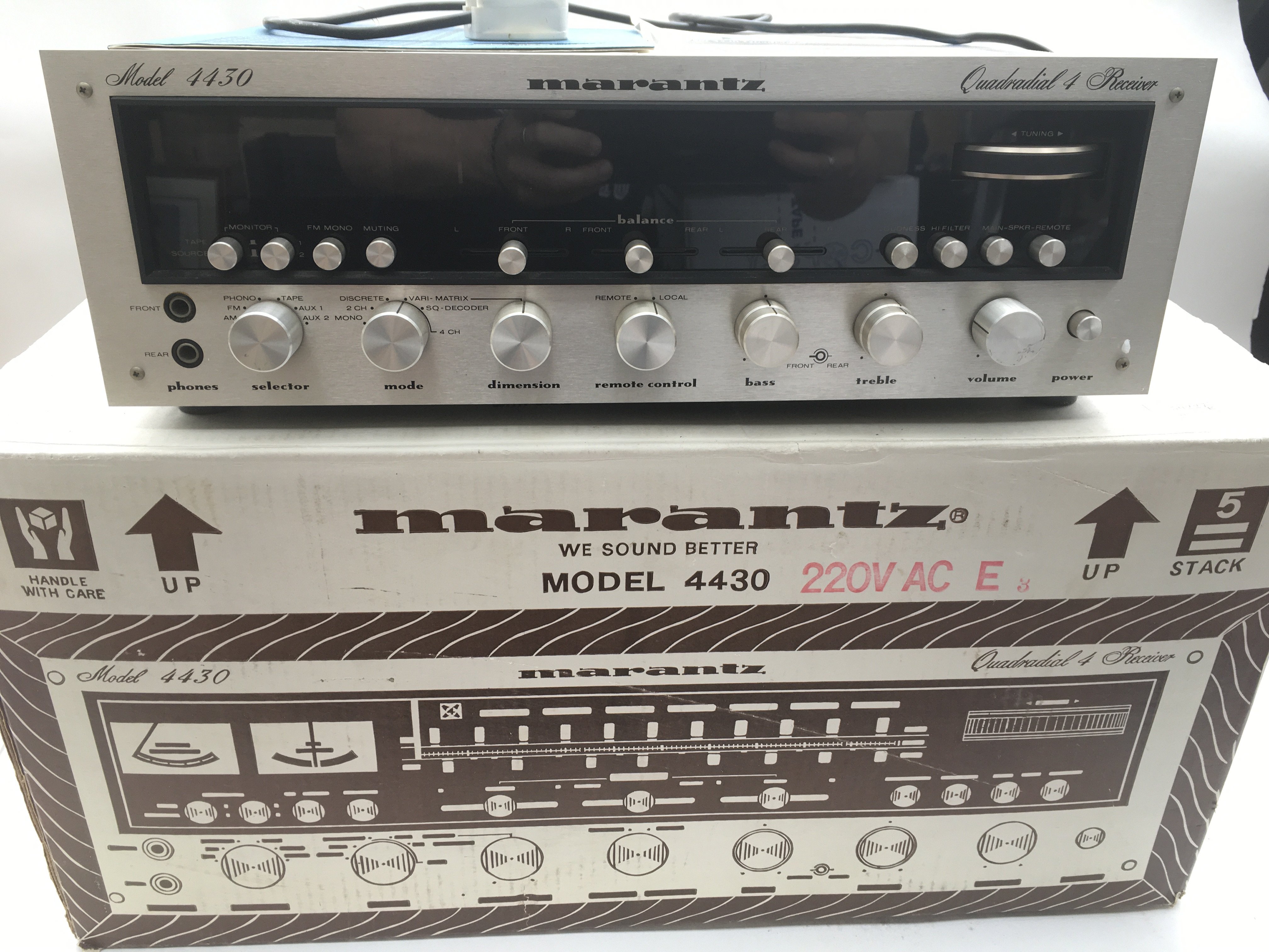 A boxed Marantz 4430 Quadradial stereo receiver wi