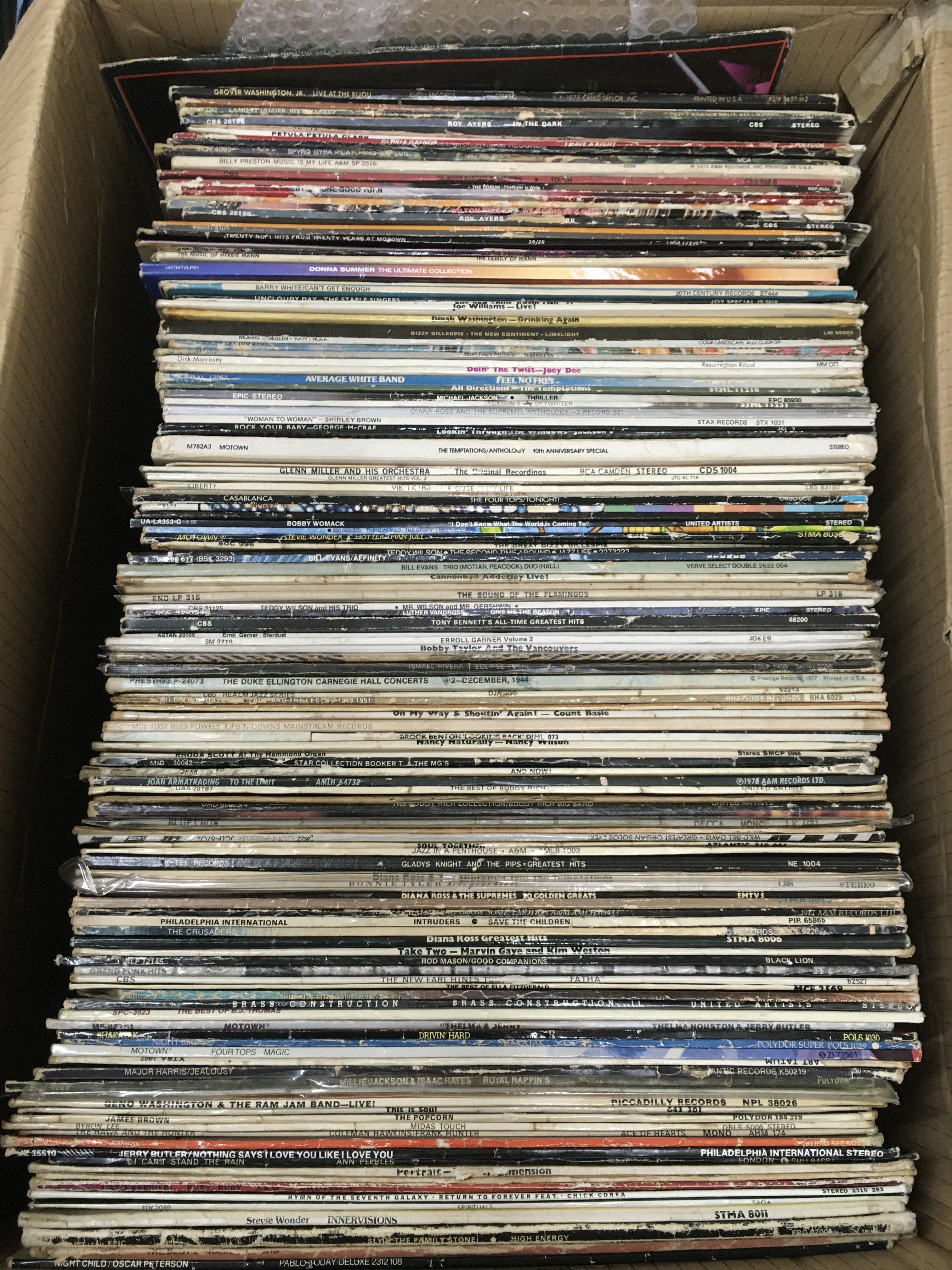 A box containing a collection of over 100 soul, ja