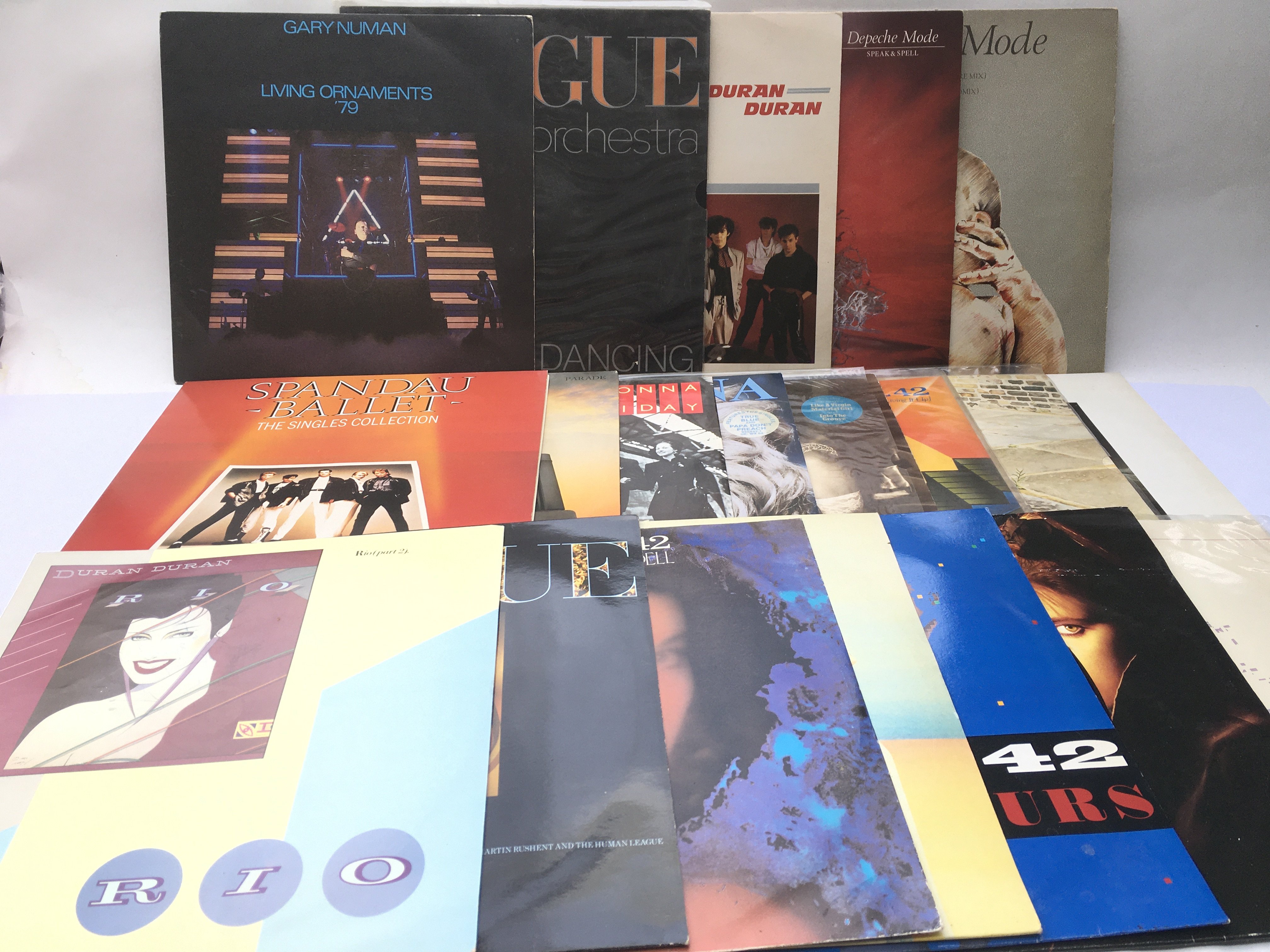 A collection of 1980s electro pop LPs and 12inch r