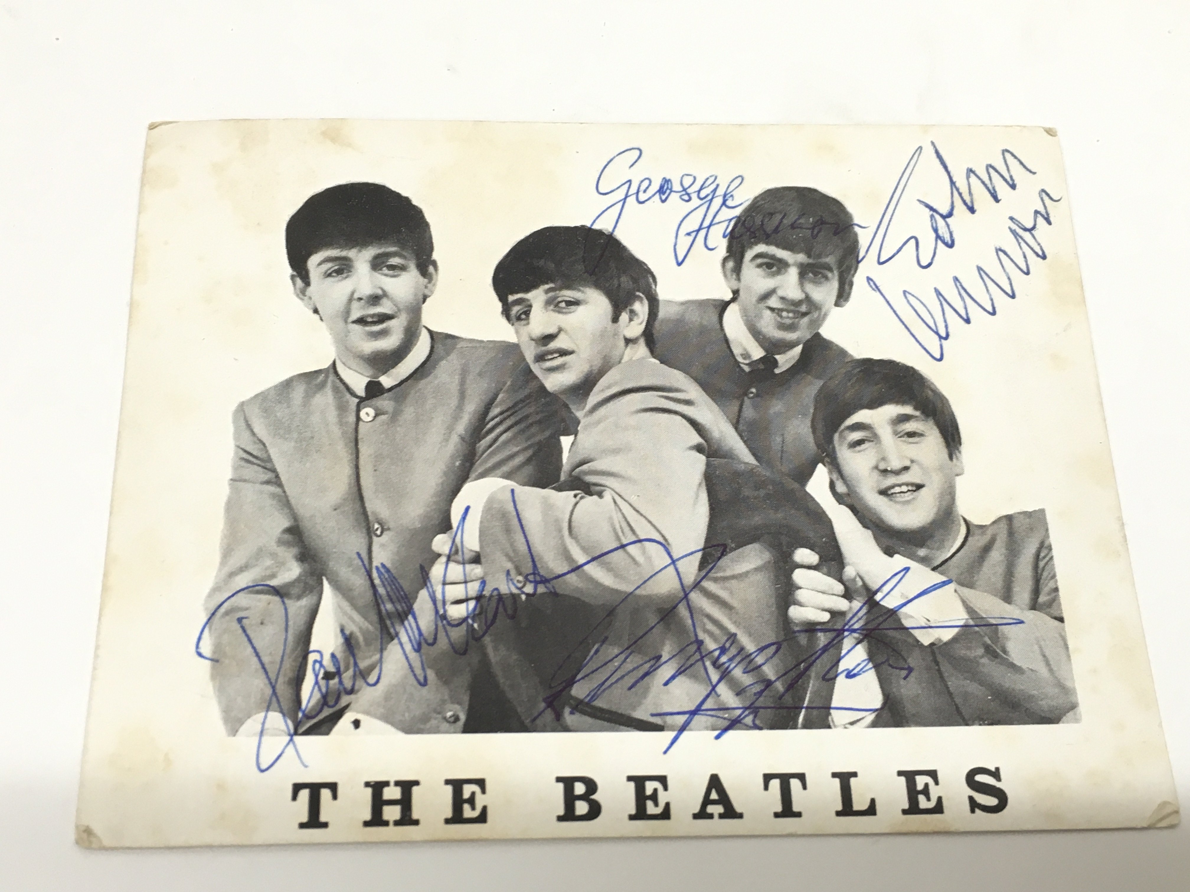 A circa 1963 Beatles Fan Club card with four signa