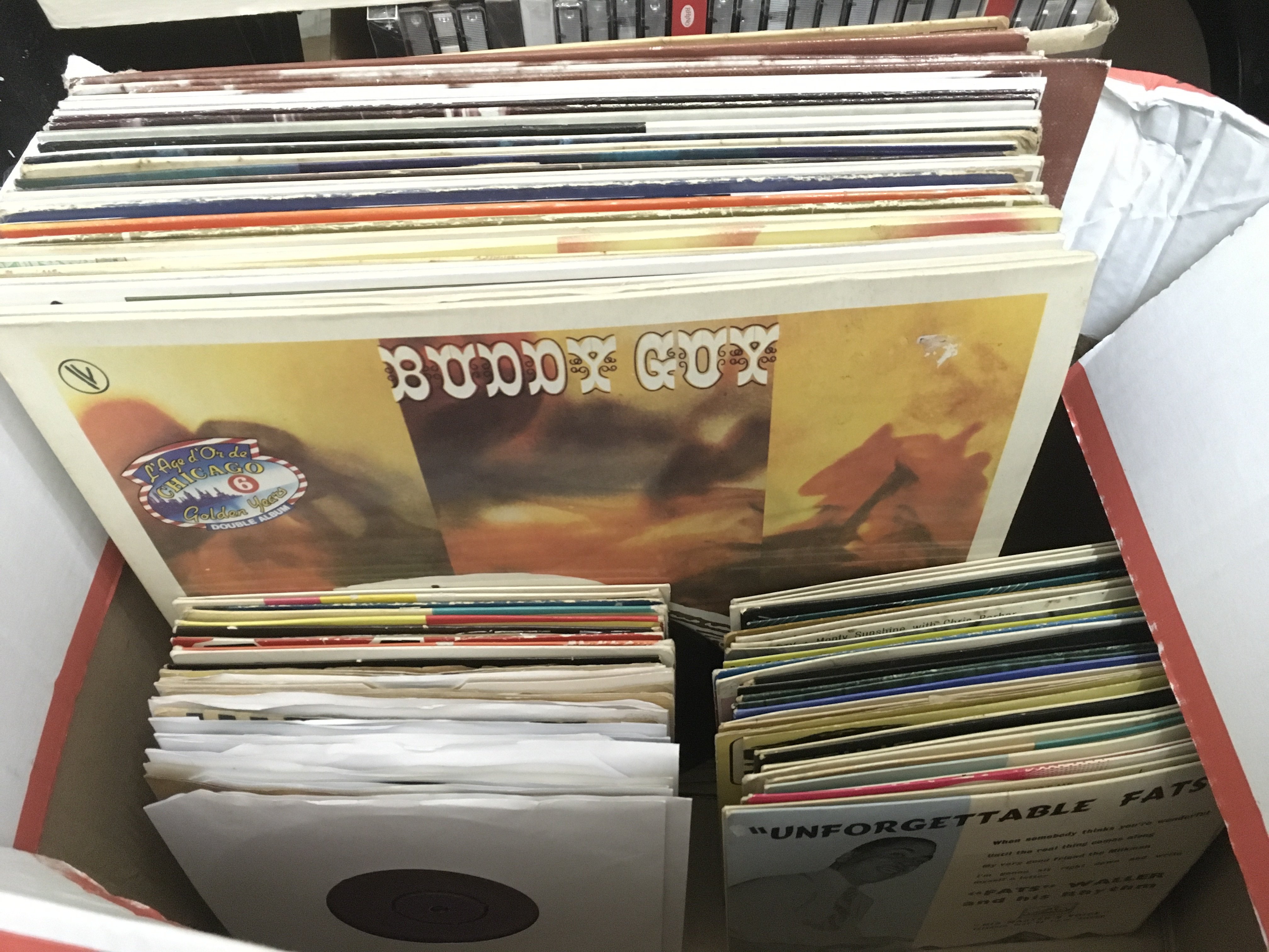 Two boxes of Jazz LPs and 7inch singles, various a