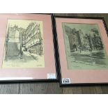 Two framed sketches of London street scenes, signe