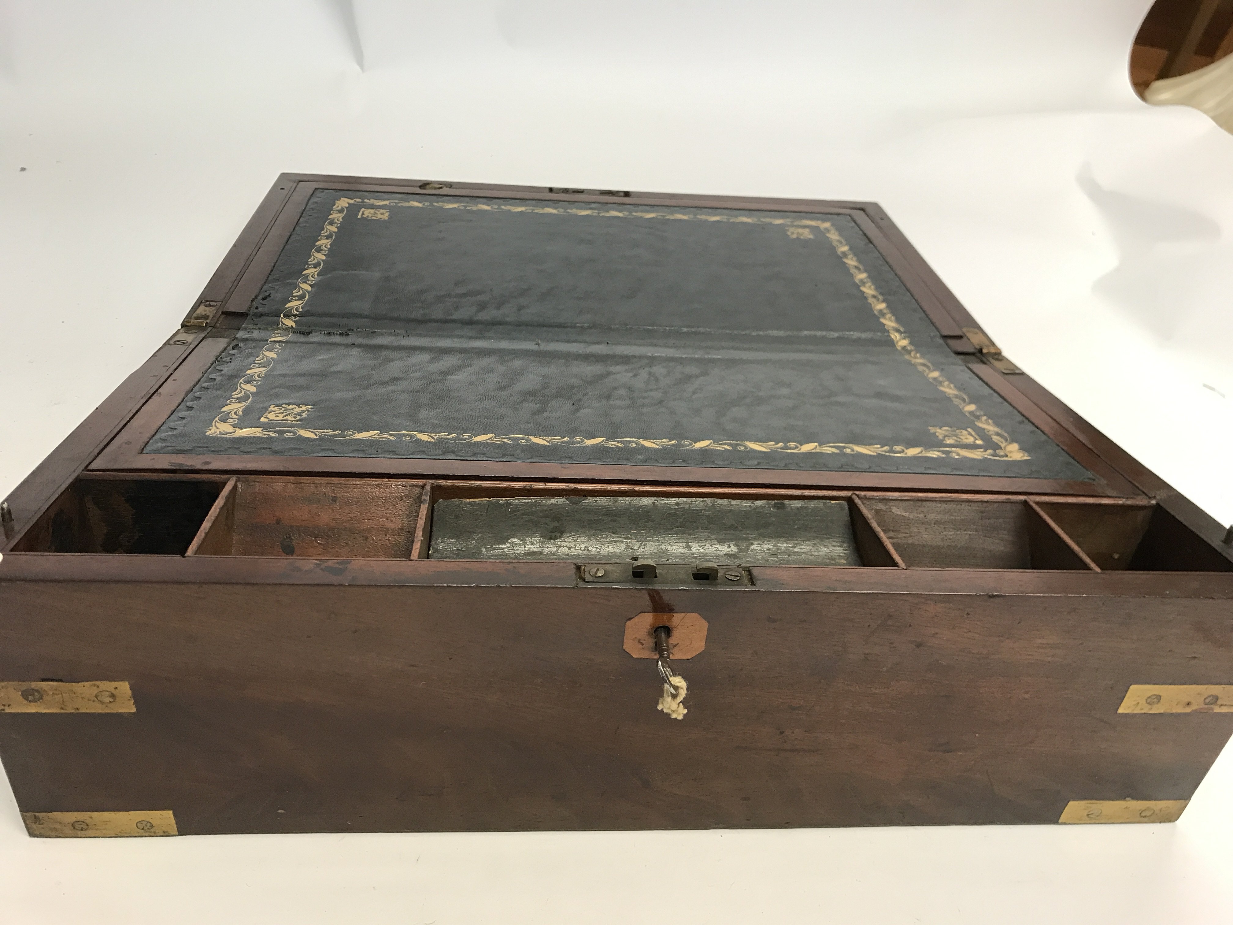 A large sloped walnut and brass bound writing box - Image 2 of 2