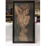 A framed 1960s playboy print by Leo Jansen, No 5 nude study. Measuring approximately 42cm x 80cm.