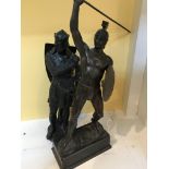 Two spelter figures in the form of a knight and a