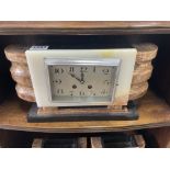 Art Deco onyx and alabaster mantle clock and garni