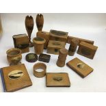 A collection of transfer decorated treen objects i