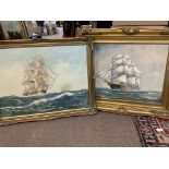 2 gilt framed studies of sailing ships.