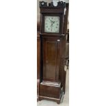 An oak long case clock with painted dial by Chapli