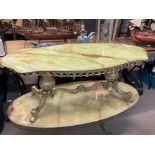 2 gilt and onyx topped coffee tables 114 x 52 / 114 x 55cm