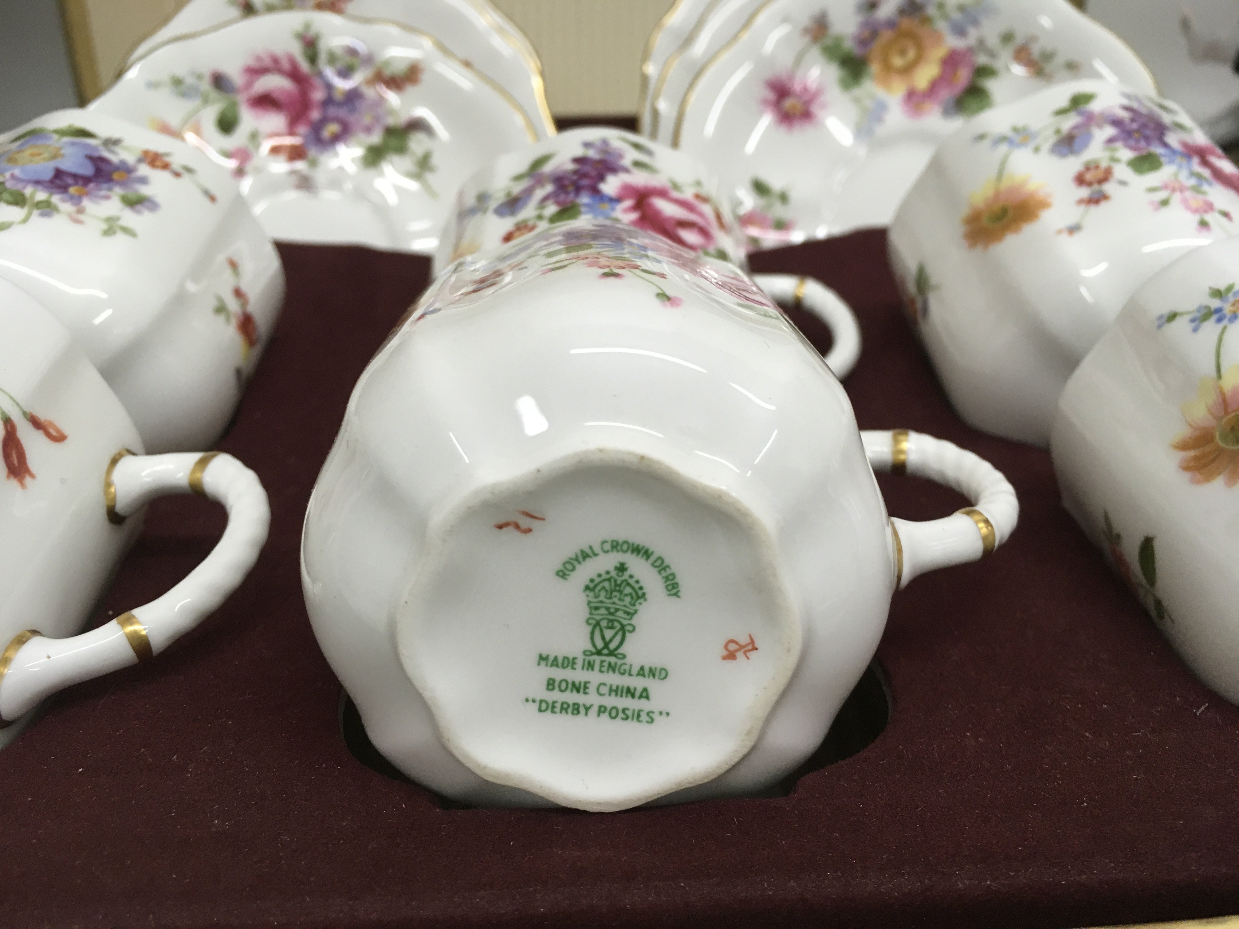 A boxed Royal Crown Derby tea set comprising six c - Image 2 of 4