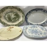 Four large collective plate, including one blue an