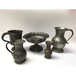 Four antique pewter items, one by Titre Legal and