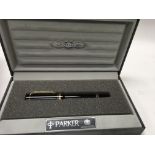 A quality unused and as new Parker Duofold pen in a fitted box with spare cartridges and original