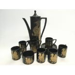 A Portmeirion black and giltwork coffee service -