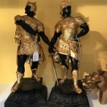 A pair of spelter and gilt Roman soldiers, approxi