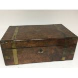 A Quality Early Victorian walnut and brass bound writing box with a well fitted interior and
