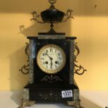 A Victorian slate mantle clock with Arabic numeral