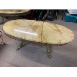 2 Italian gilt brass and onyx topped coffee tables. 126 x 57cm