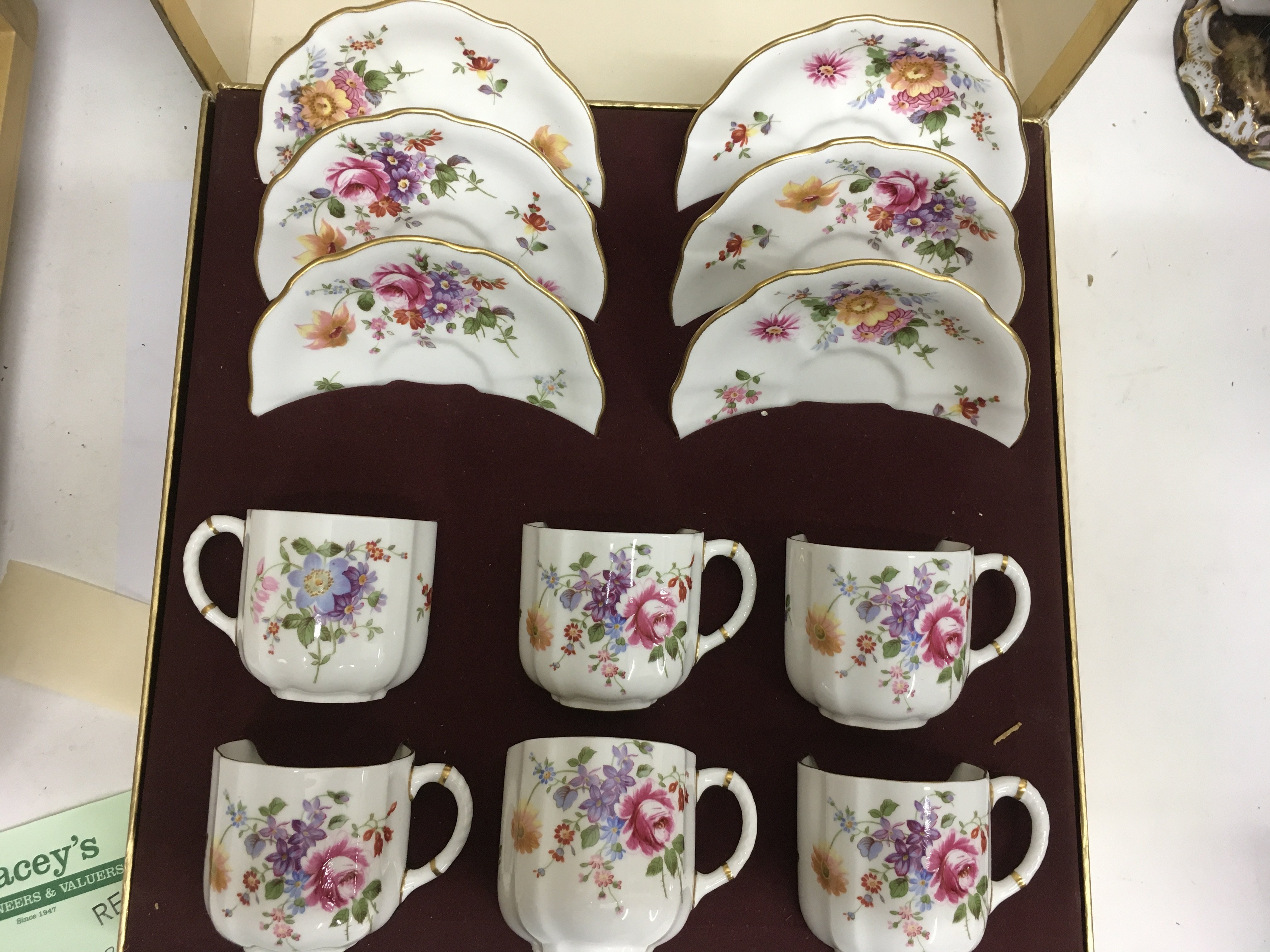 A boxed Royal Crown Derby tea set comprising six c - Image 3 of 4