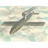 Oil on Canvas Depicting a V1 Flying Bomb Over Engl