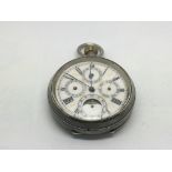 A silver cased calendar pocket watch for spares or