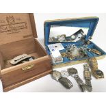 Two boxes containing watches and vintage Jewellery