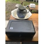 Lockable tin China jug and bowl