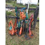 A collection of electrical garden tools including Flymo hoe strimmers and hedge cutters(a lot)