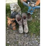 4xgarden ornaments Bear dog scarecrow and boots