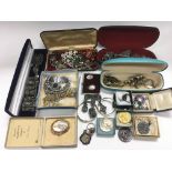 A box of costume jewellery including some silver i