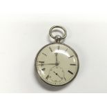 An open faced silver pocket watch with subsidiary