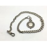 A plain silver Albert chain and silver fob.