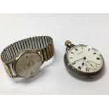 A silver cased button wind pocket watch and a Bulv