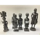 5 carved Ebony Indian figures together with a carv