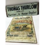 A hand painted wooden sign for Thomas Thurlow Farr