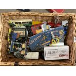 A basket of railway related toys including a Harry