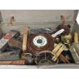A case containing antique and vintage oddments. a