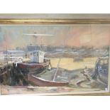 A British Modern oil painting study of moored Leig