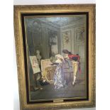 A framed oil painting figures in a grand interior