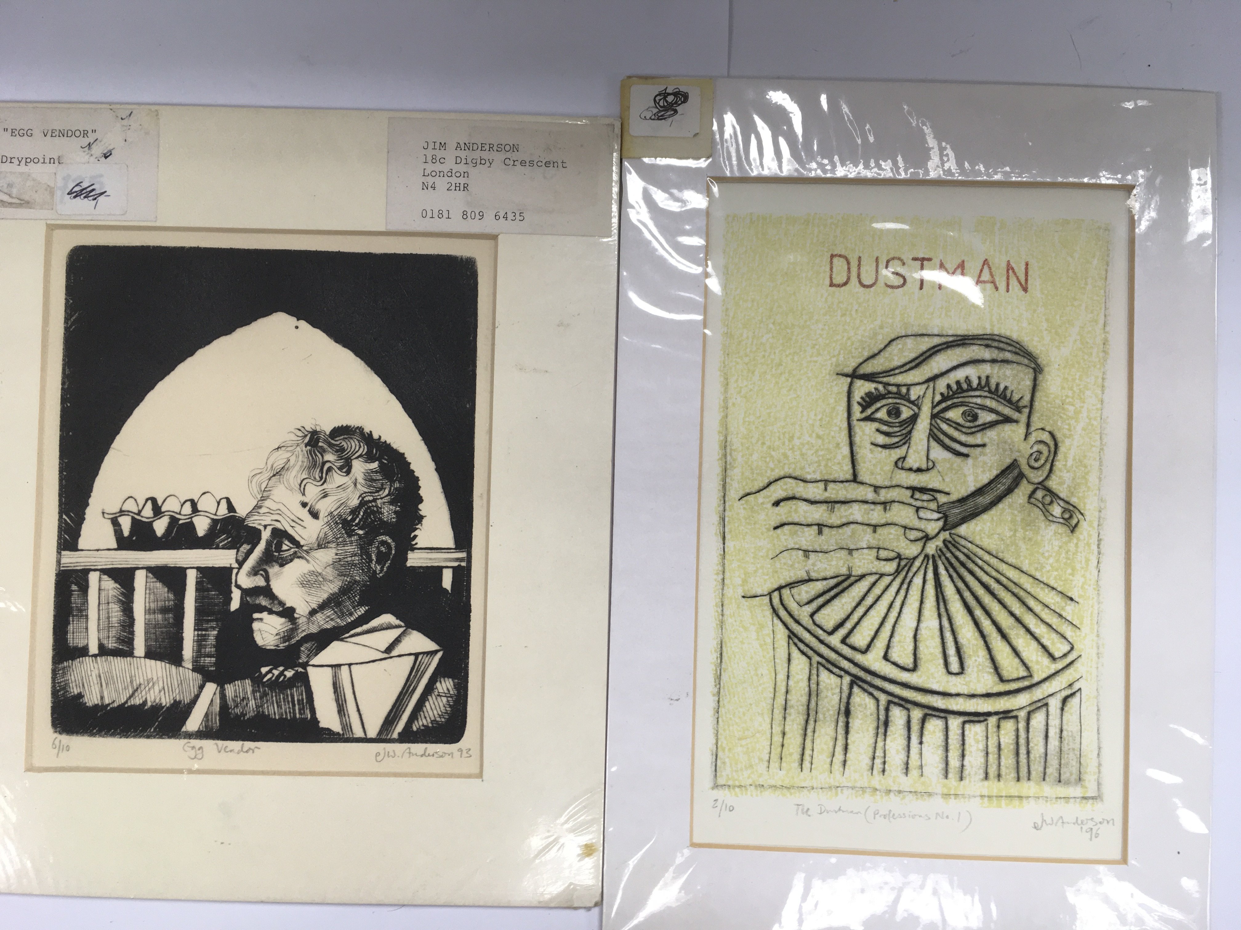 Two Jim Anderson drawings comprising a drypoint ex