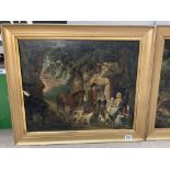 A pair of 19thC mounted oil on canvas paintings of