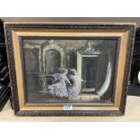 A gilt framed oil on board of 2 dancing ladies sig