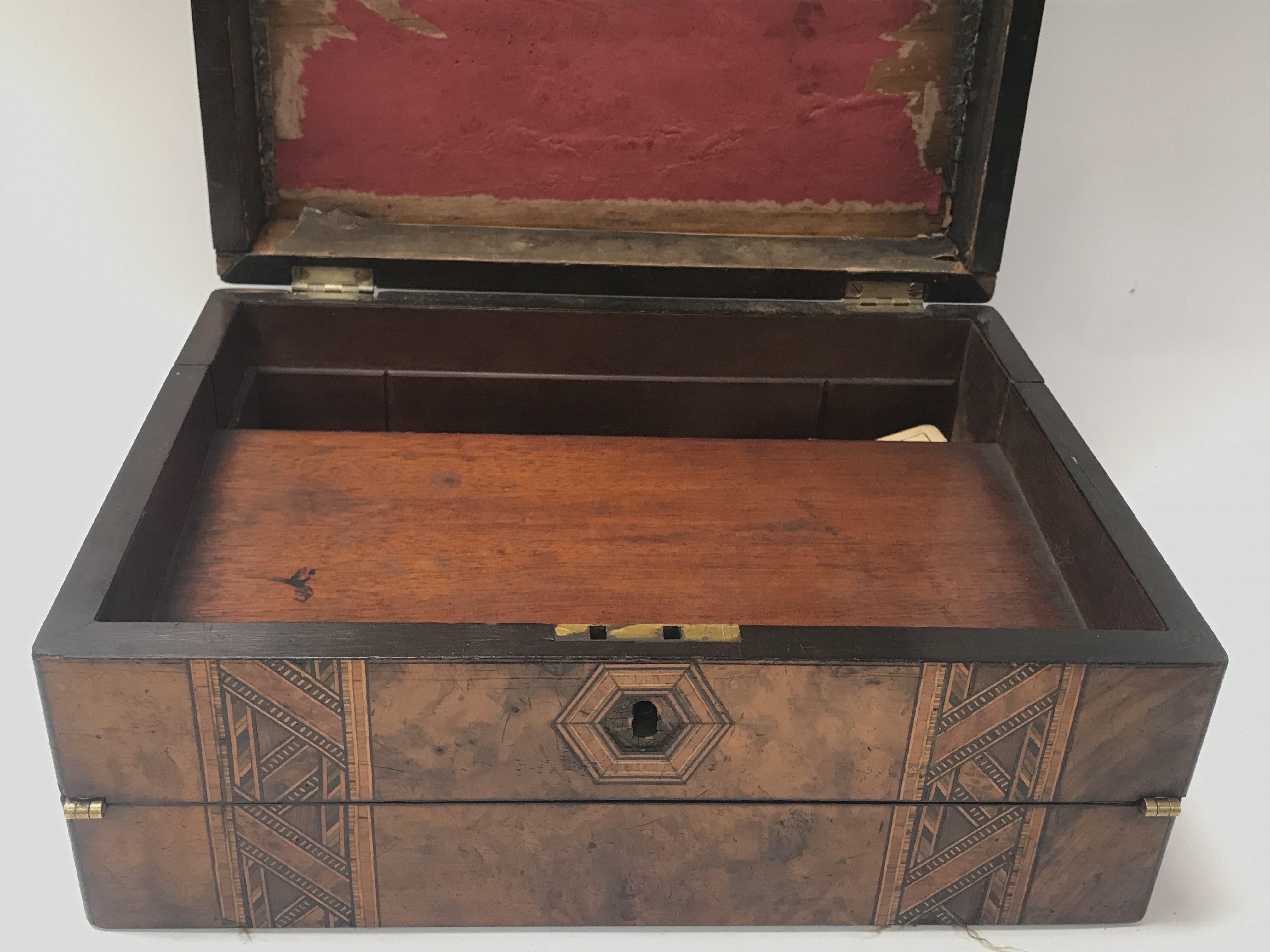 A Victorian tunbridge ware inlaid writing box with - Image 2 of 3