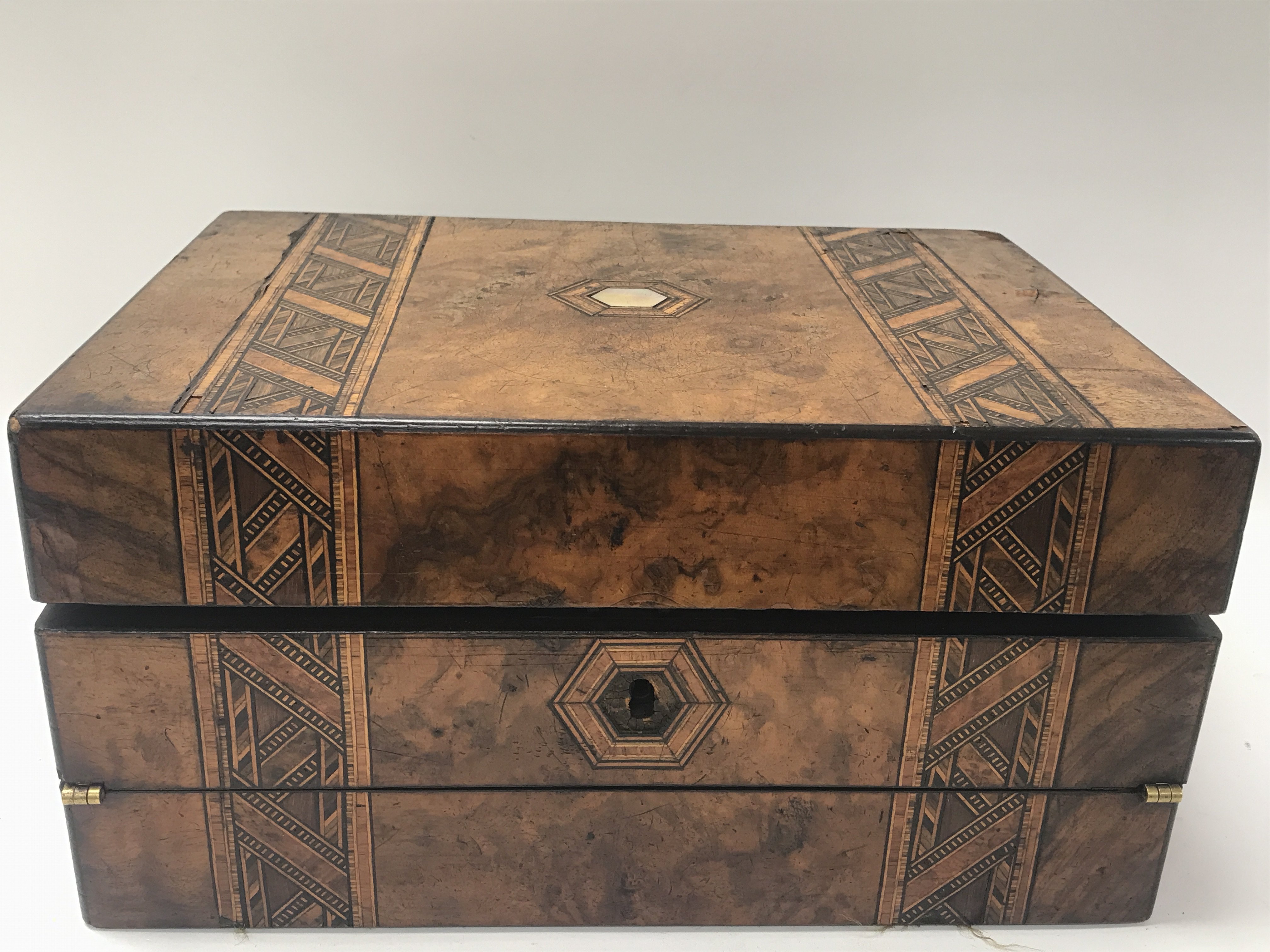 A Victorian tunbridge ware inlaid writing box with