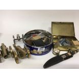 A collection of vintage lighters a hunting knife m