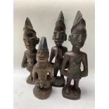 4 African Tribal figures possibly Senoufo tribe. T