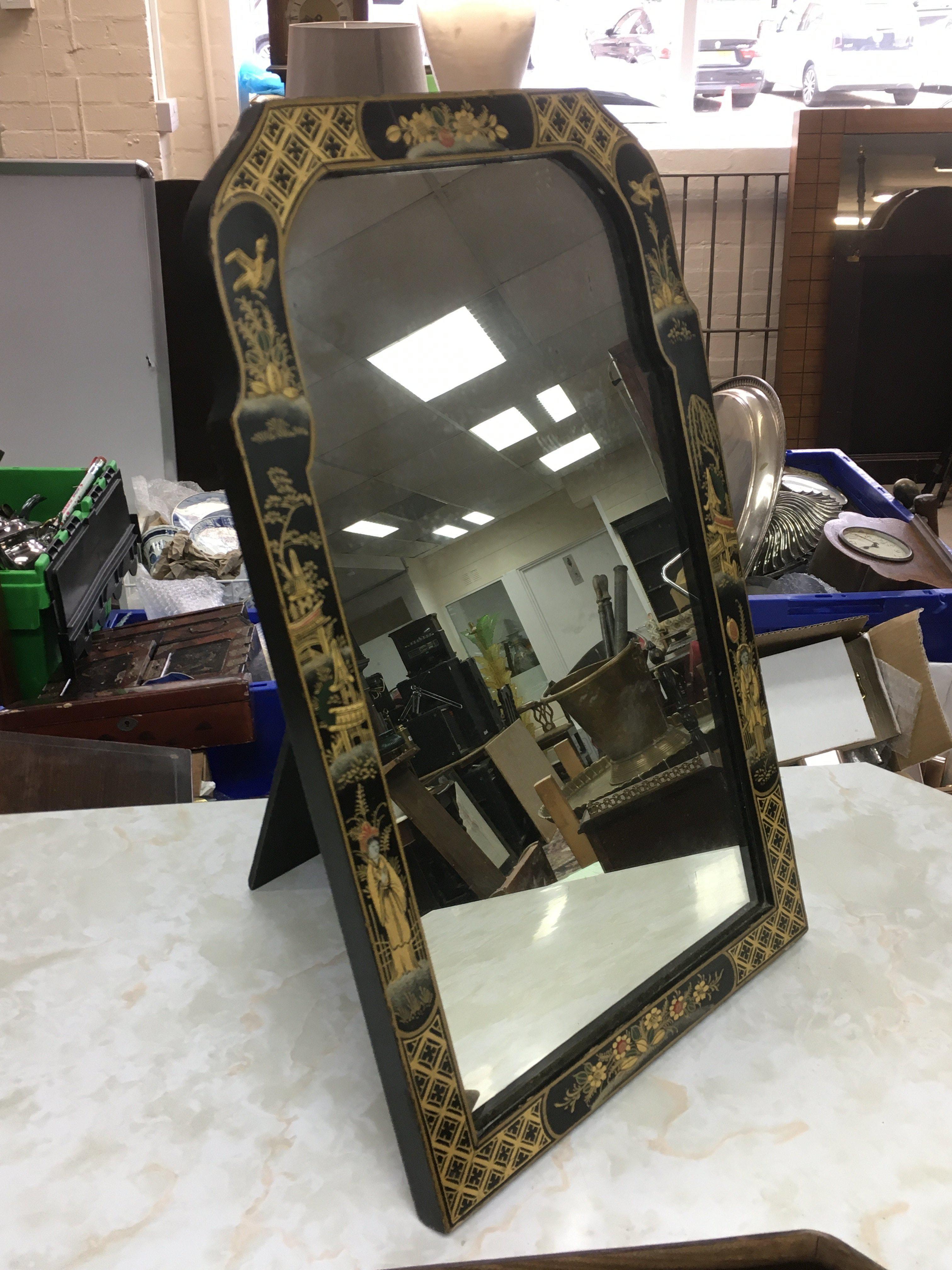 A Japanese lacquered frame table mirror, approx he