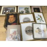 Two boxes containing various framed pictures, the